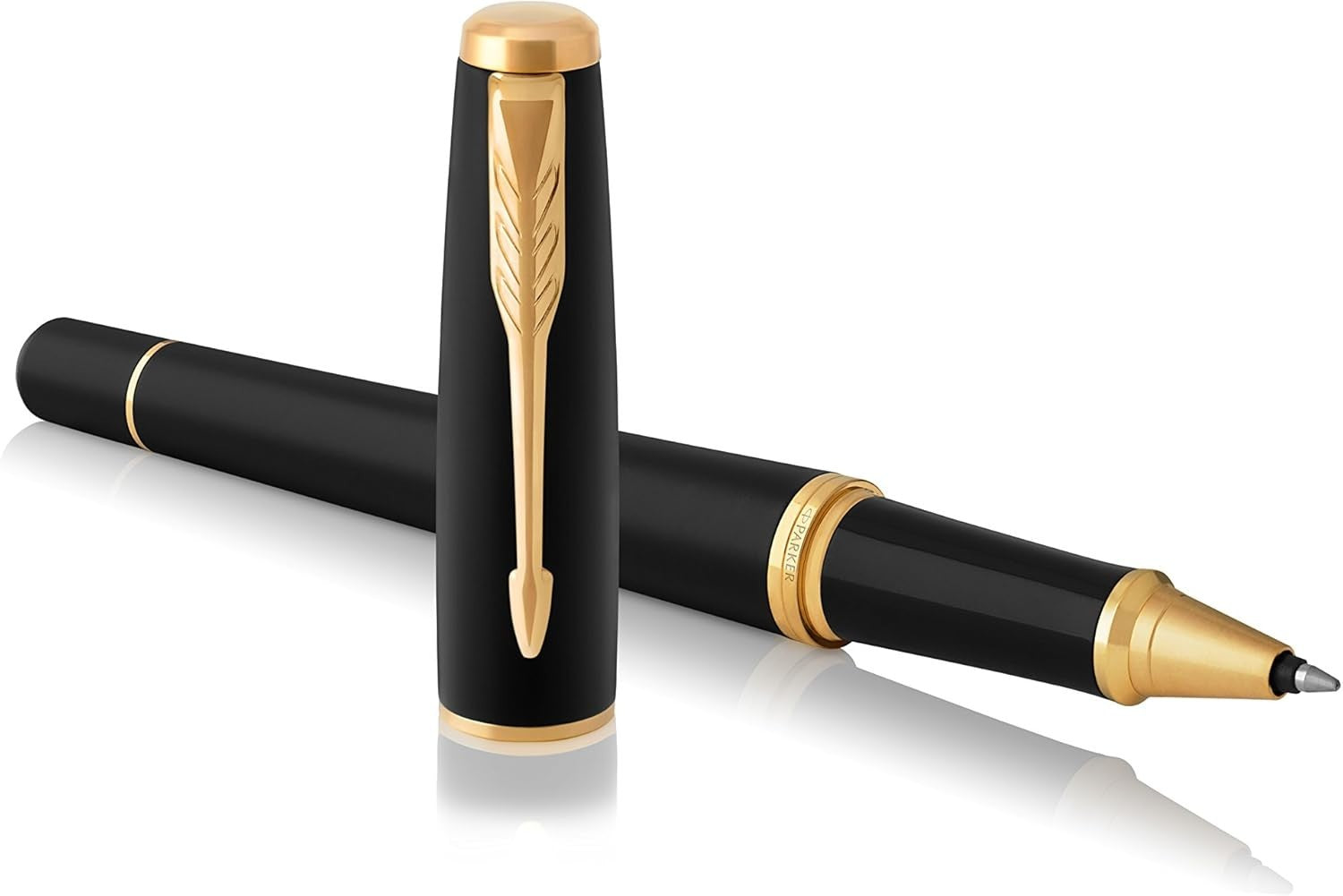 Luxury Rollerball Pen Muted Black Golden Trim Fine Point Smooth Ink Gift