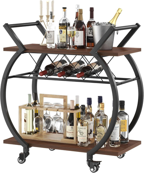 Luxury Gold Bar Cart Drinks Trolley on Wheels Wine Rack Coffee Serving Cart