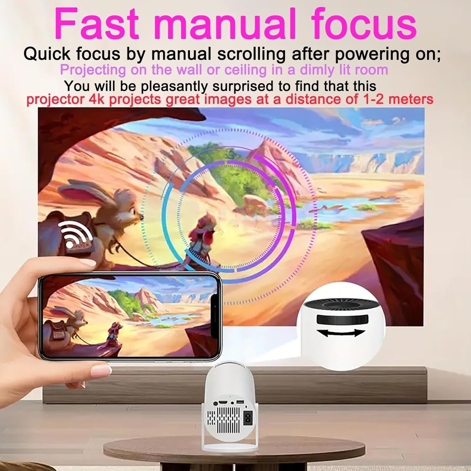 4K Smart Mini Projector WiFi 6 Bluetooth Android Auto Keystone