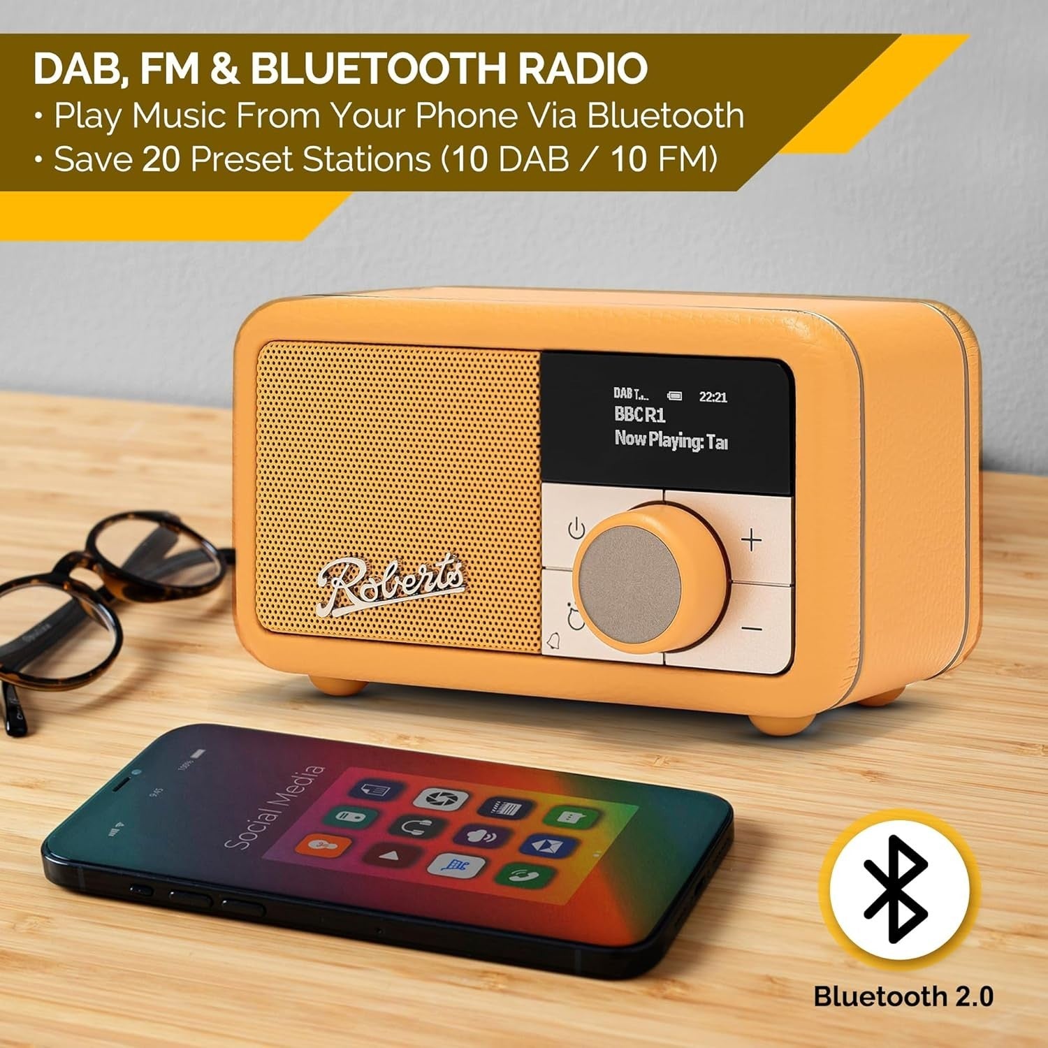 Portable FM DAB/DAB+ Digital Radio Bluetooth Speaker Yellow