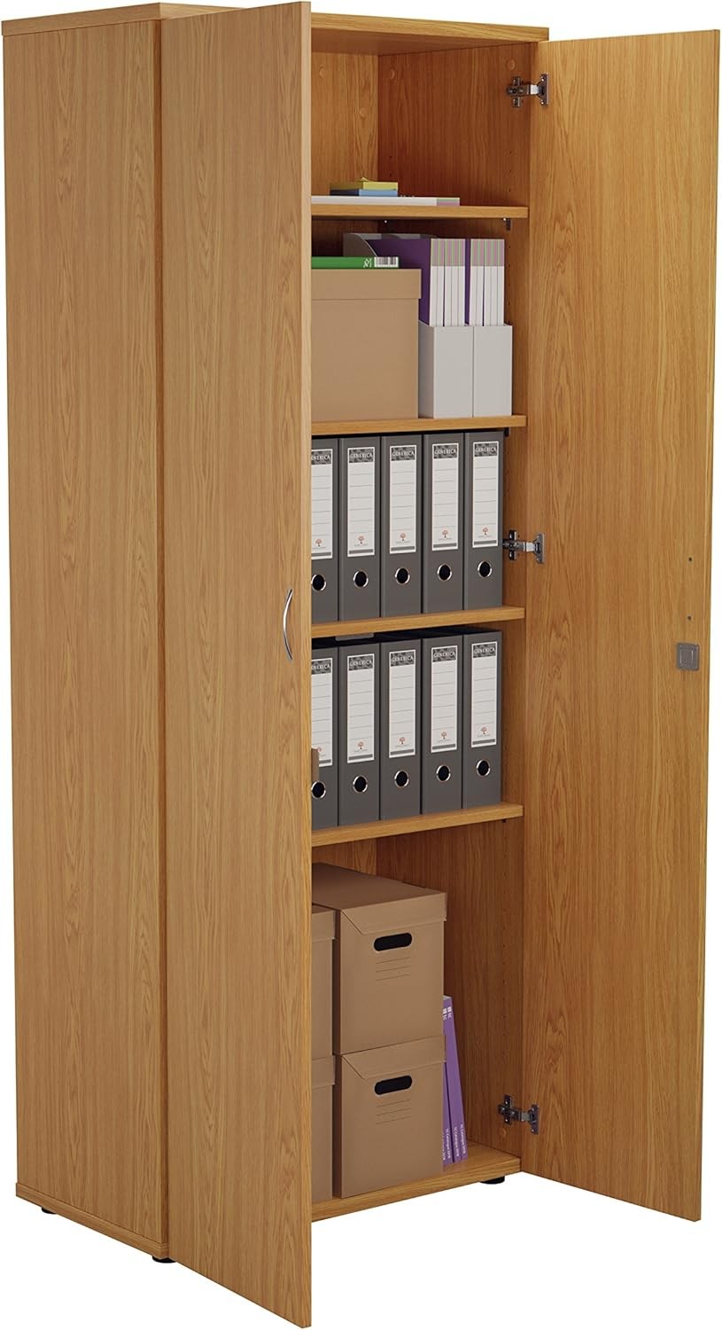 Tall Oak Lockable Office Cupboard 4 Shelf Storage Cabinet 200cm