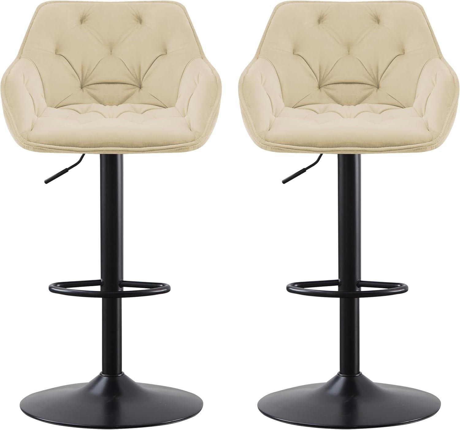 Beige Swivel Bar Stools Set of 2 Height Adjustable Counter Chairs