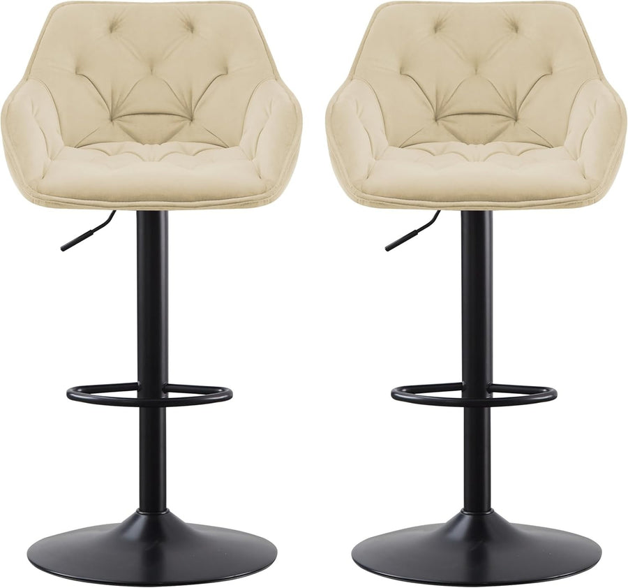 Beige Swivel Bar Stools Set of 2 Height Adjustable Counter Chairs