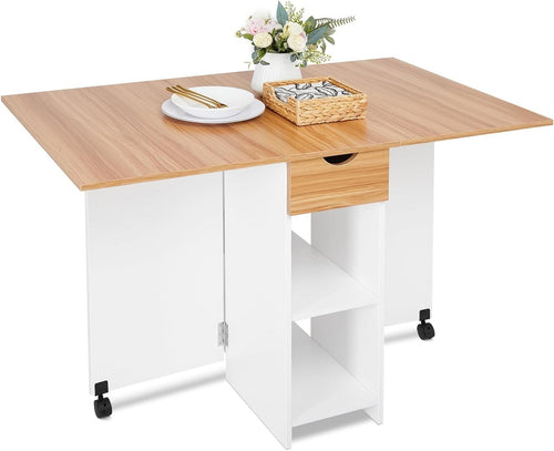 Space-Saving Folding Drop Leaf Dining Table with Storage 4-6 Seats