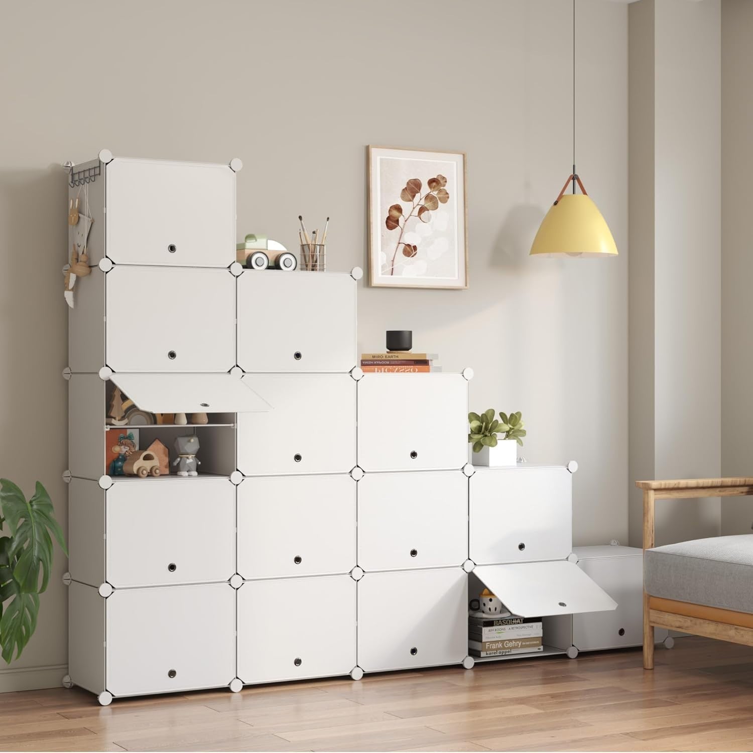 60 Pair Shoe Rack 3x10 Tier Modular Plastic Storage with Hooks & Removable