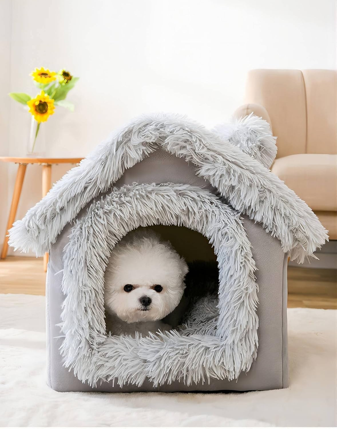 3 in 1 Cat Dog Cave Bed Plush Igloo House w Removable Cushion