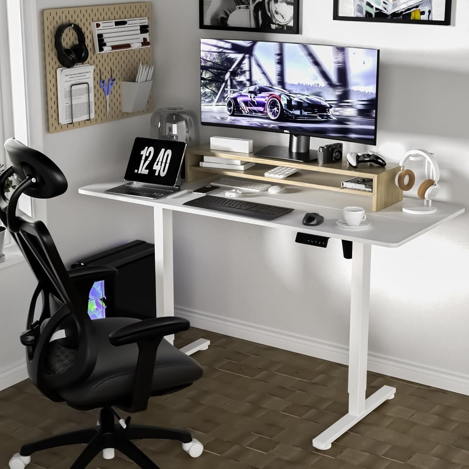 Electric Adjustable Standing Desk 140x60cm Smart Sit Stand Office Table White