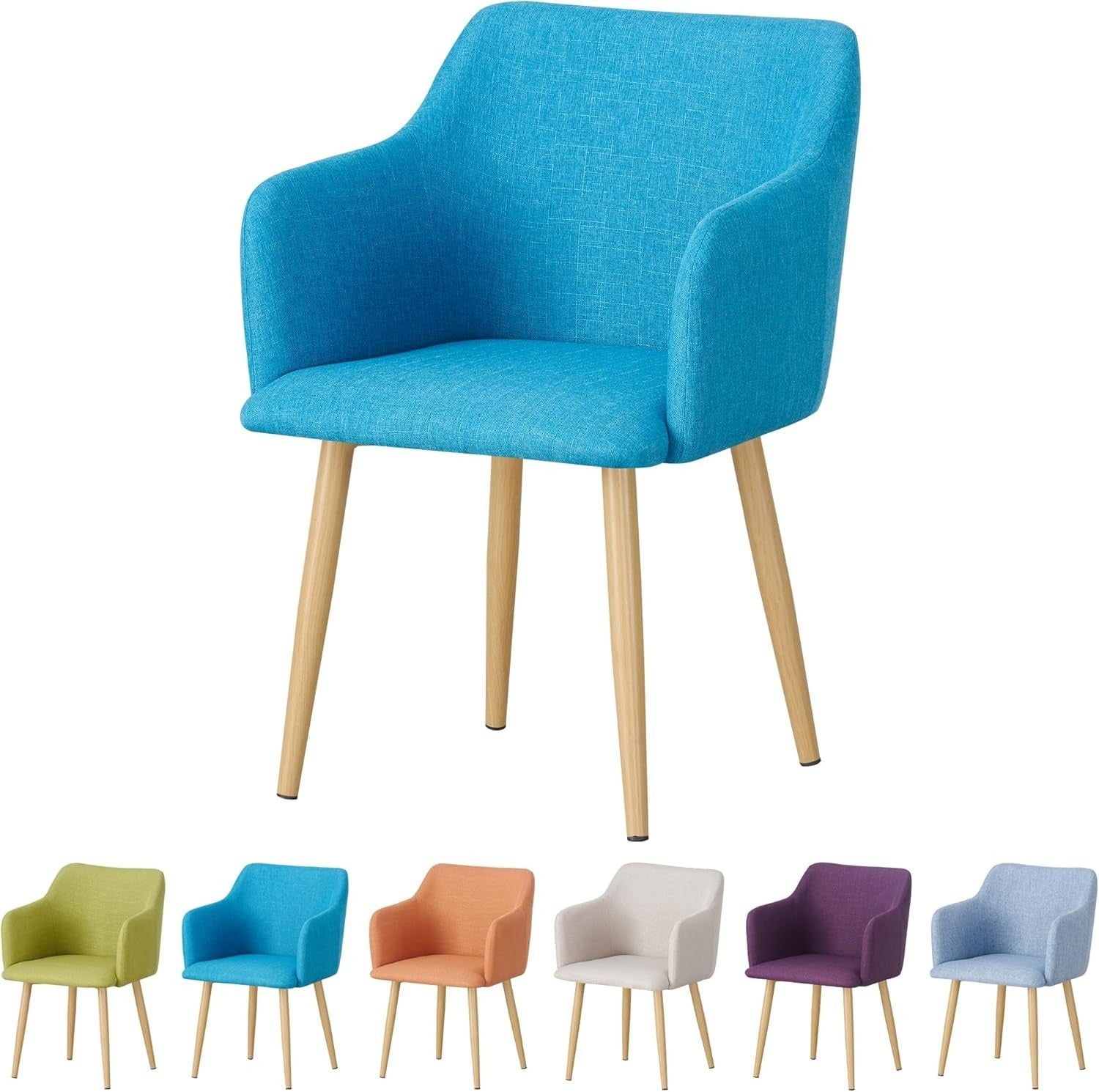 Blue Fabric Tub Chair Wing Back Armchair, Compact Bedroom Vanity Seat