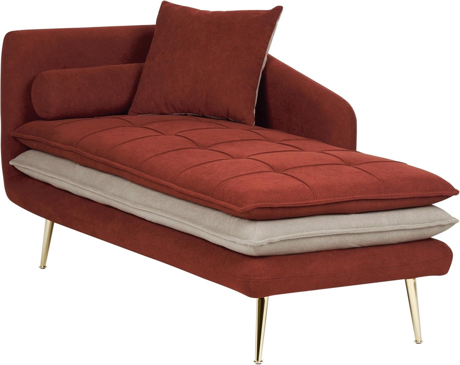 Left Hand Red Tufted Chaise Lounge with Thick Cushions & Pillows Living Room