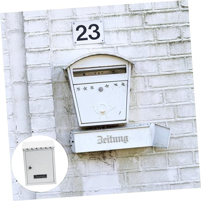 Lockable Wall Mounted Mailbox White Iron Secure Post Box for Home & Office