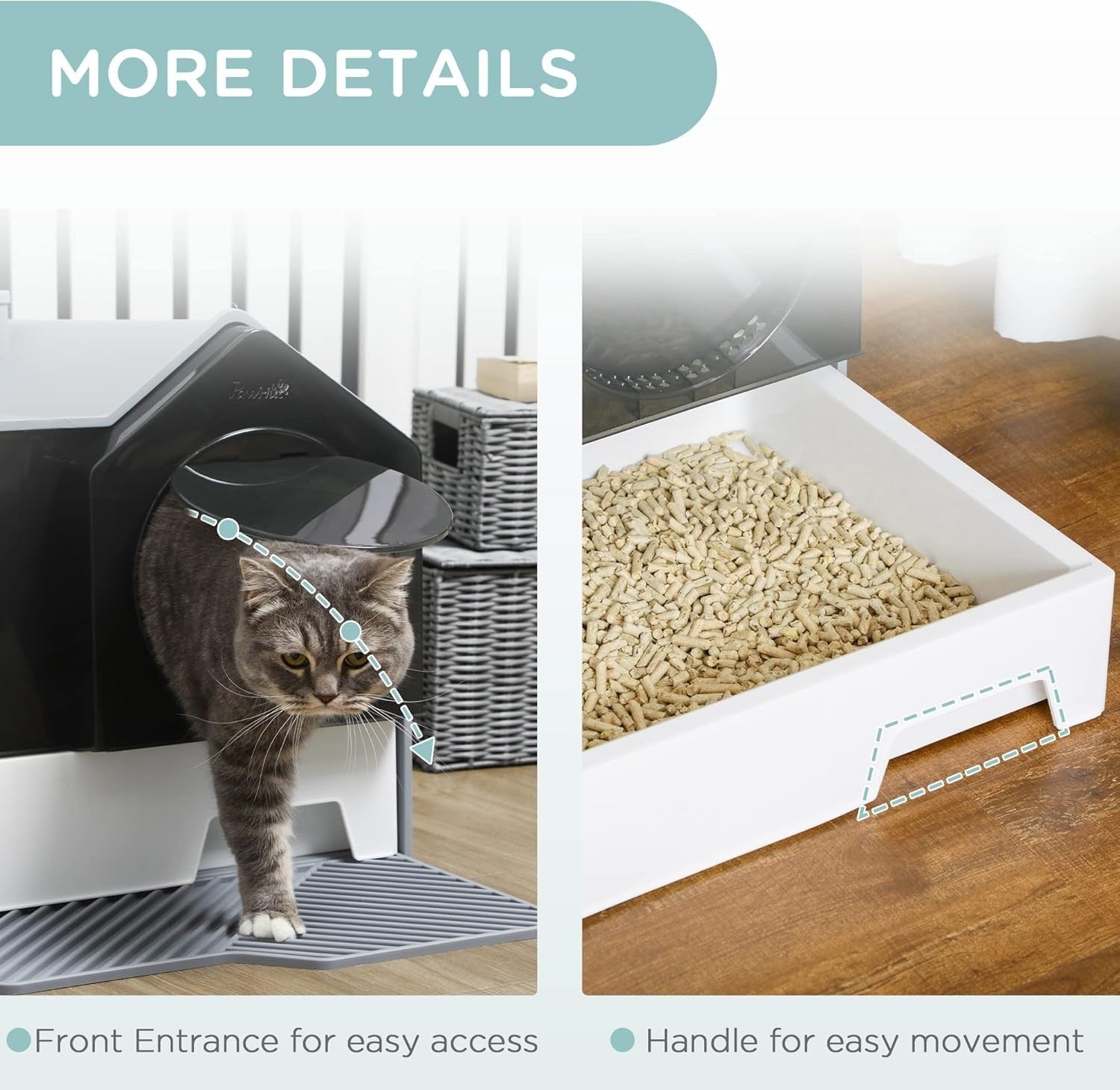 Hooded Cat Litter Box Drawer Tray Odor Control Scoop Grey Large