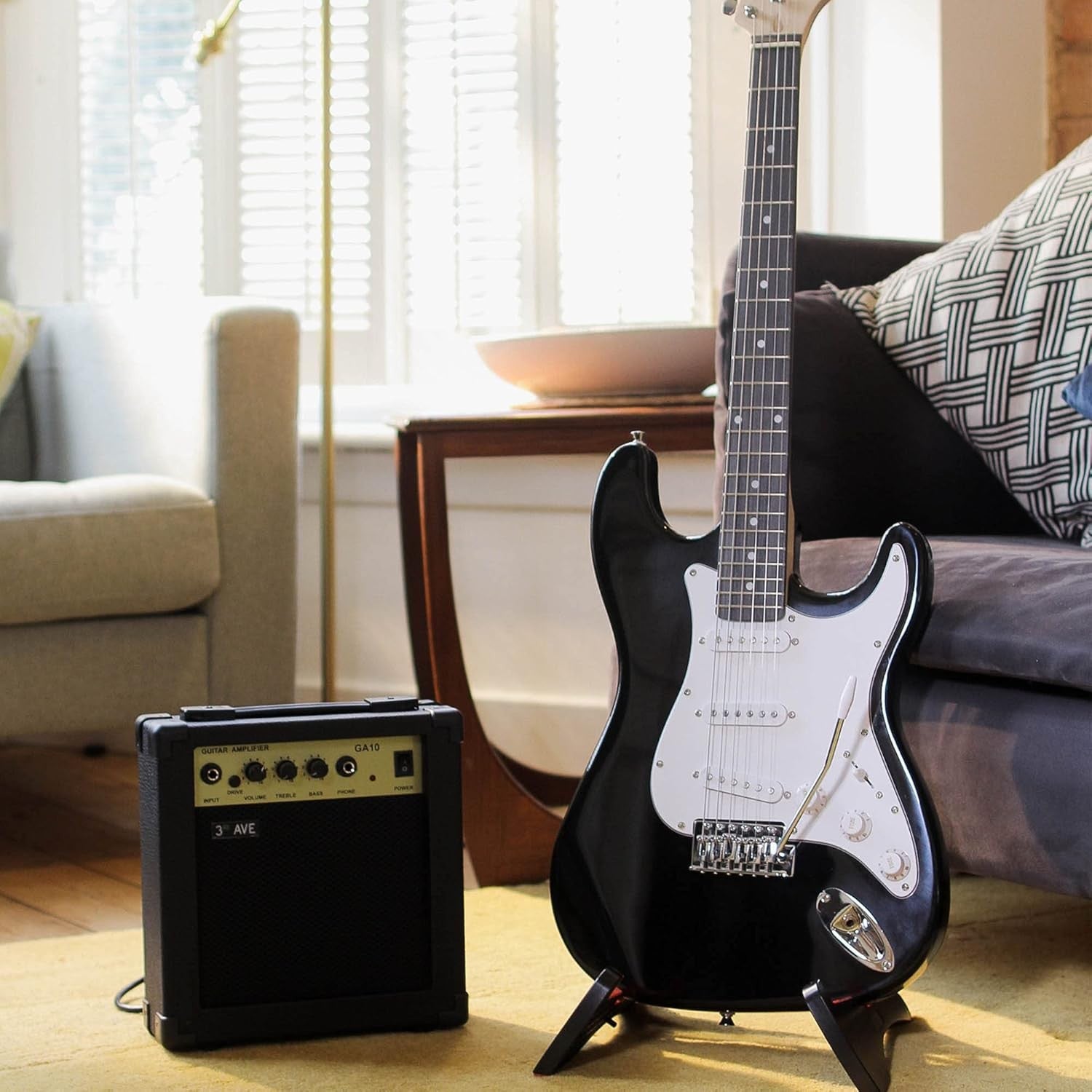 Full Size 4/4 Electric Guitar Starter Kit Amp Bag Black