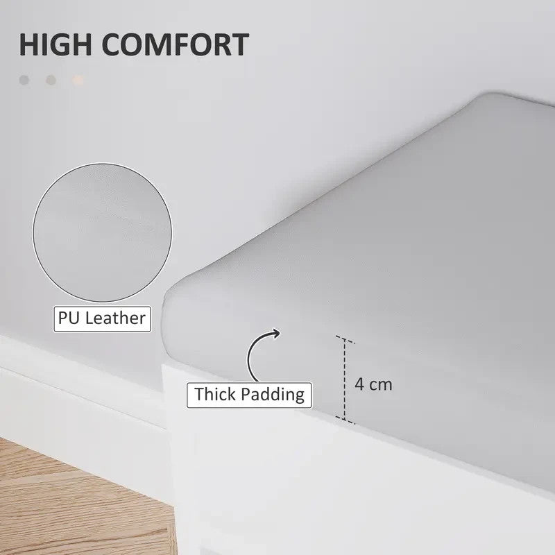 White Shoe Storage Bench with Seat Cushion & Hidden Shelves 80cm