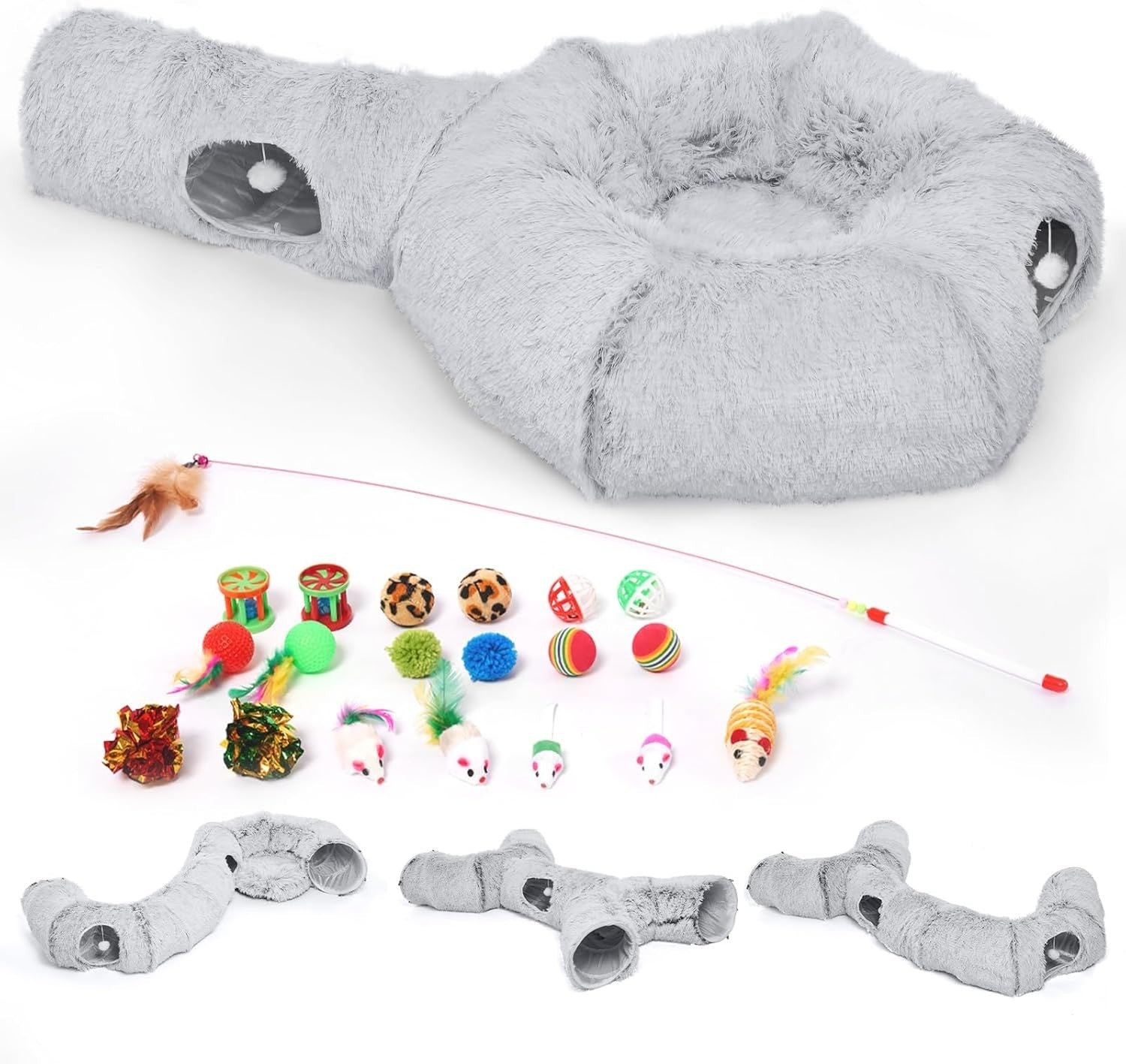 Odoland Cat Tunnel Toy Bed Foldable Donut Play Tunnel w 20 Toys