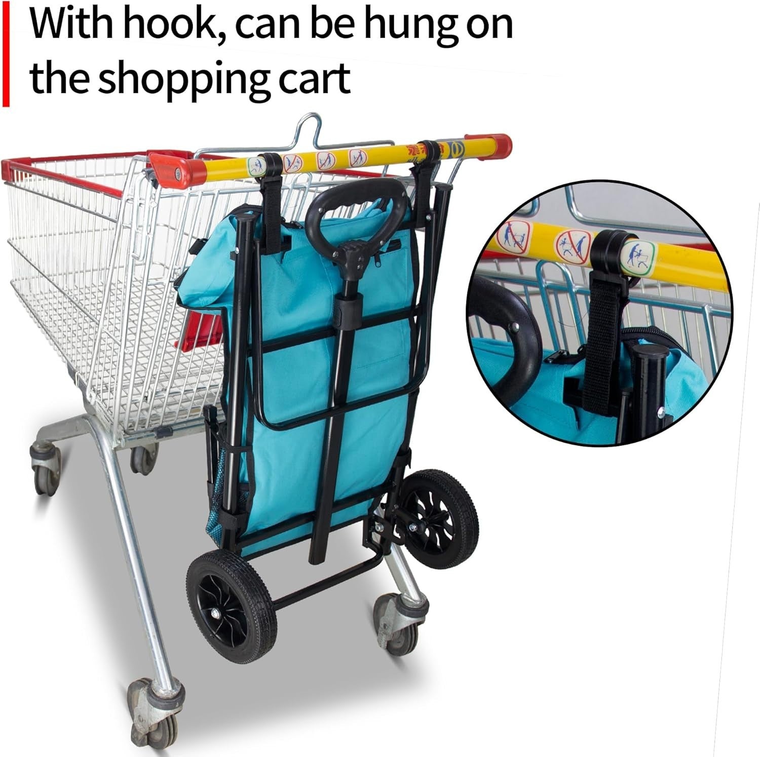 Foldable 45L Shopping Cart Trolley w/ Insulated Bag & 2 Wheels Turquoise