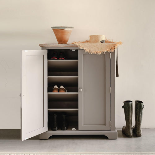 Slim Wooden Shoe Cabinet with Adjustable Shelves & Airflow Doors – Dove Grey
