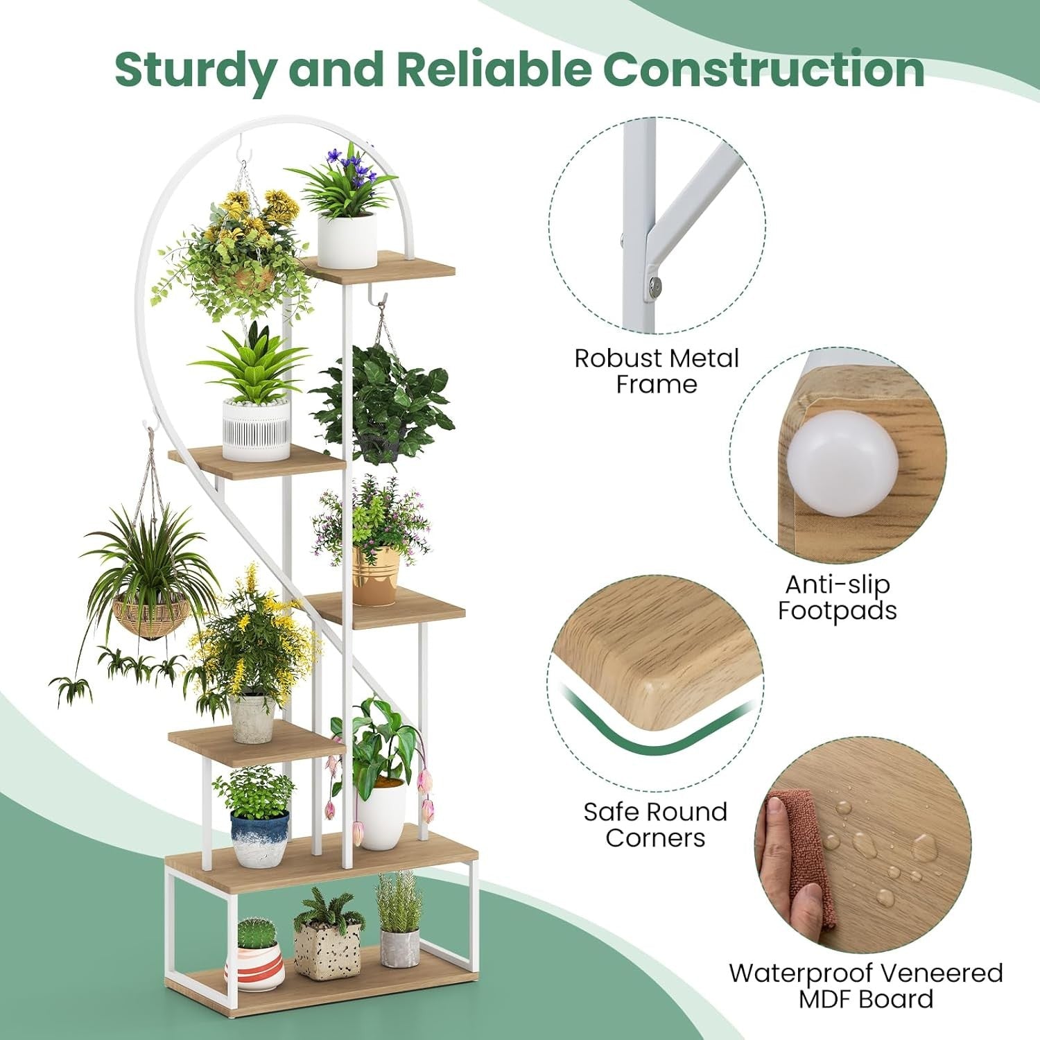 6 Tier Tall Metal Plant Stand Indoor Outdoor Heart Shape Ladder Flower Shelf