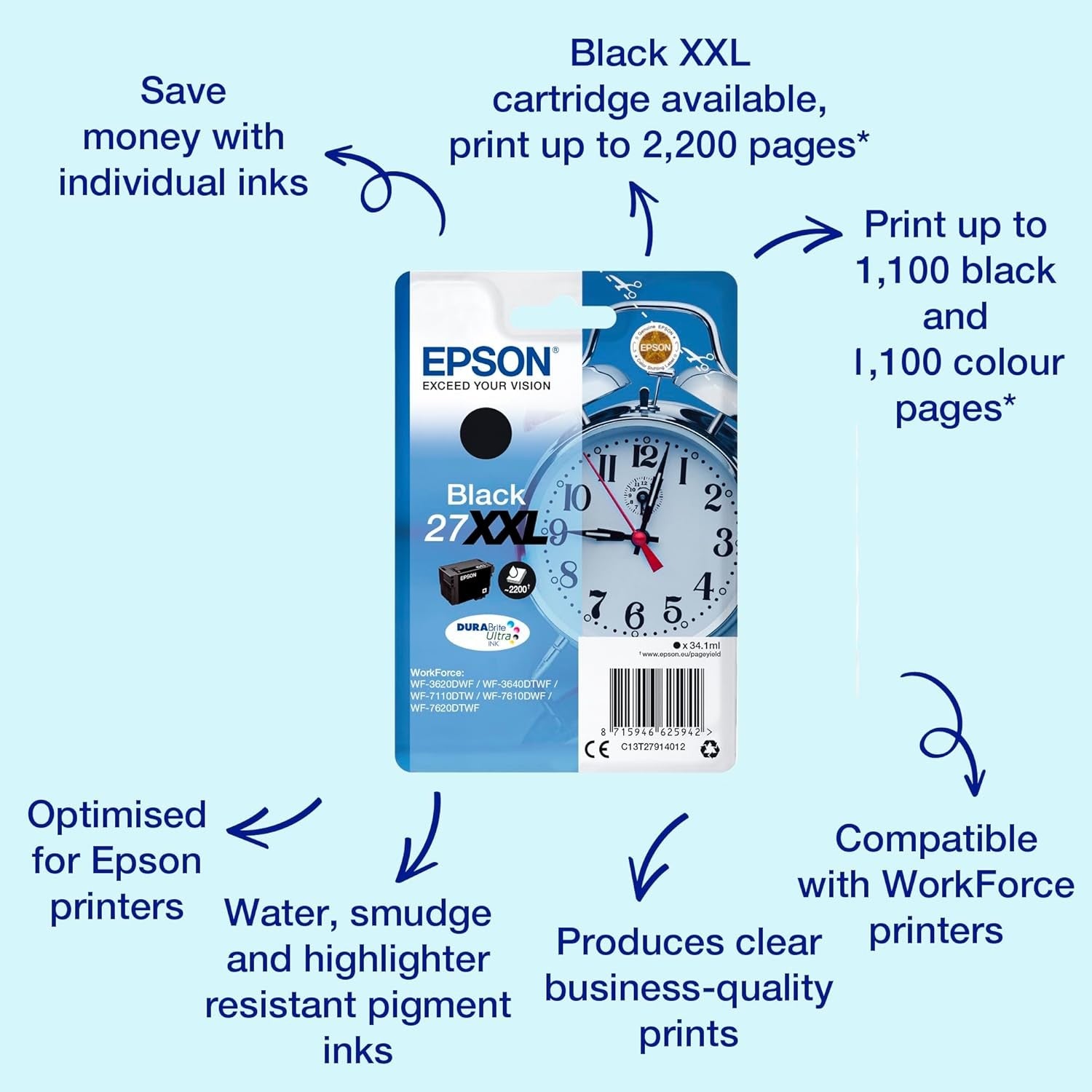 XXL Black Ink Cartridge High Yield Printer Ink 27XXL Long Lasting