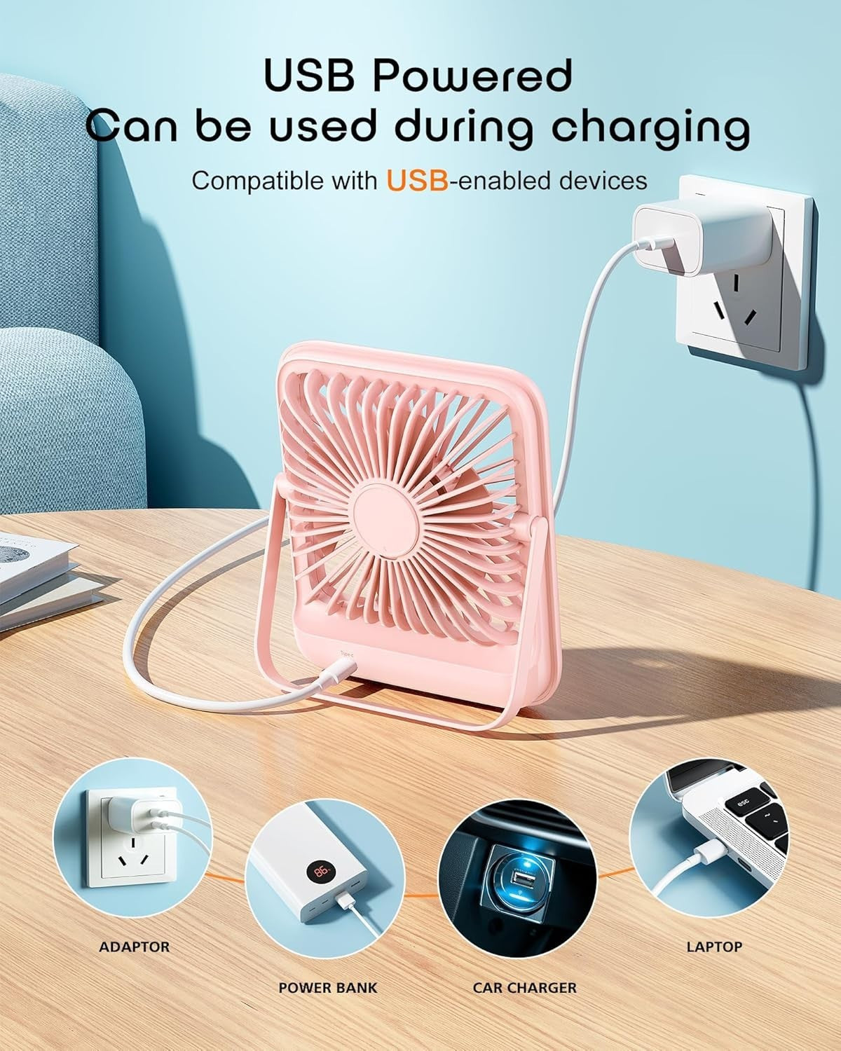 Mini Desk Fan – 100 Speed Adjustable Portable Cooling Fan w/ LED Display Pink