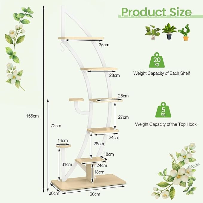 8 Tier Curved Metal Plant Stand Indoor Outdoor Half Moon Flower Shelf Rack