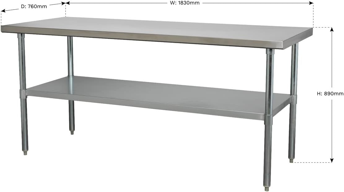 Stainless Steel Workbench 1.8m Heavy Duty Table 100kg Capacity Garage
