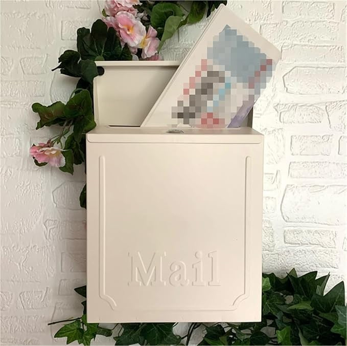 Locking Wall Mount Mailbox Secure Outdoor Post Box with Key Slot & Rain Cover