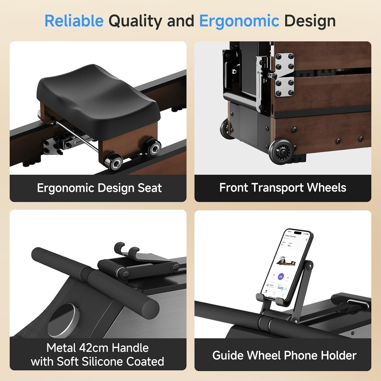 Triple-Fold Water & Magnetic Rowing Machine 32-Level Resistance App Rower 150KG