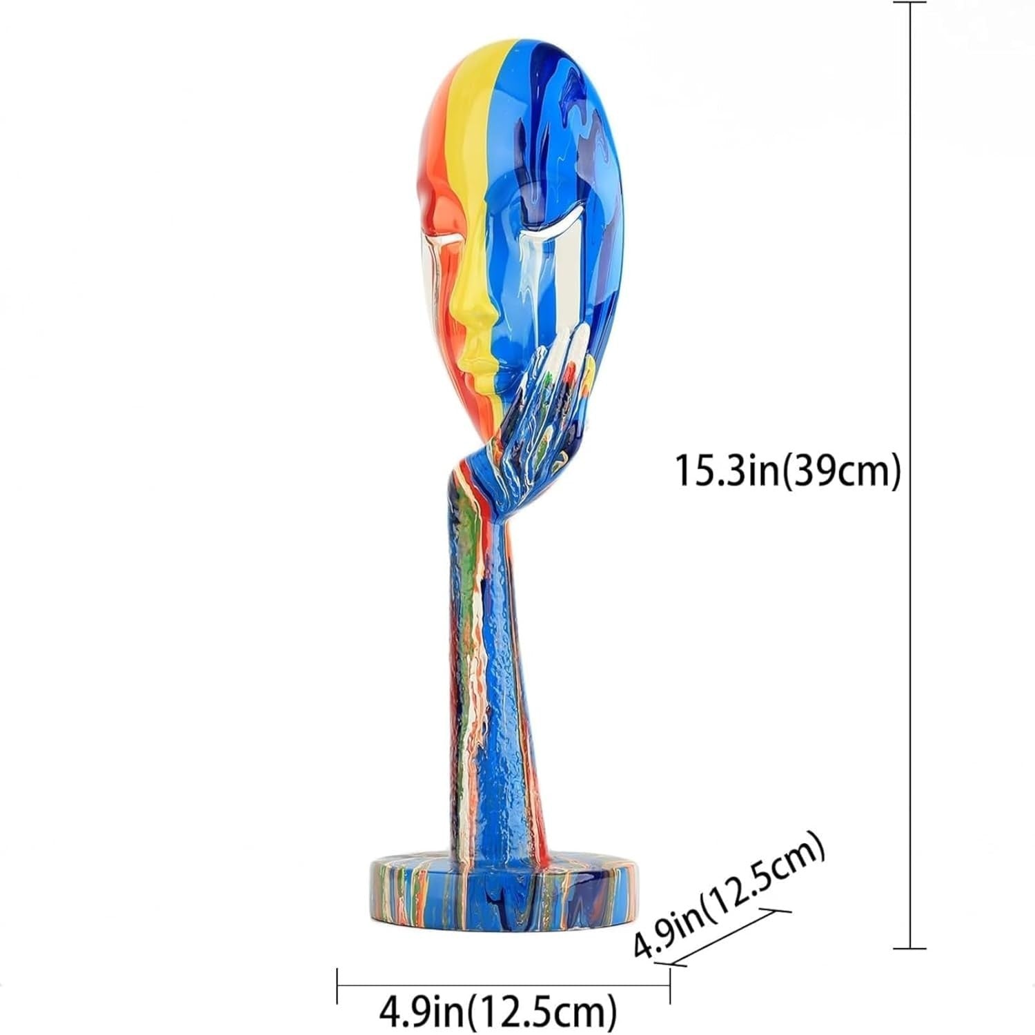 Colorful Abstract Woman Face Sculpture • Large Modern Resin Art Statue 38.9cm