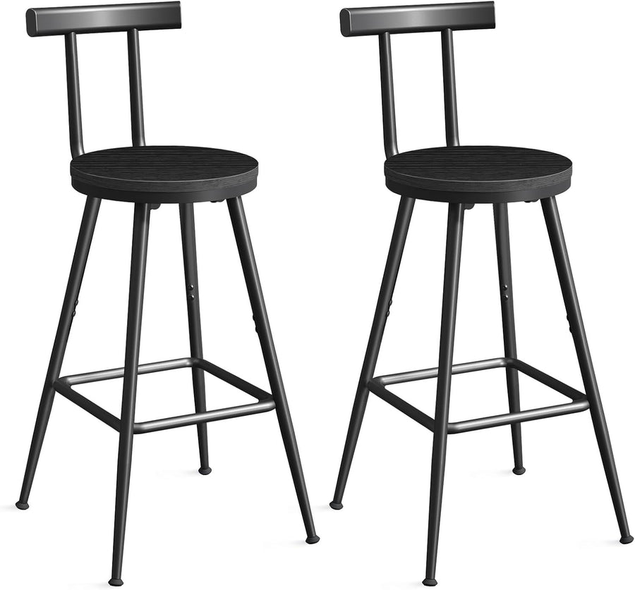 Modern Bar Stools Set of 2 with Backrest & Footrest 32x32x66cm Black