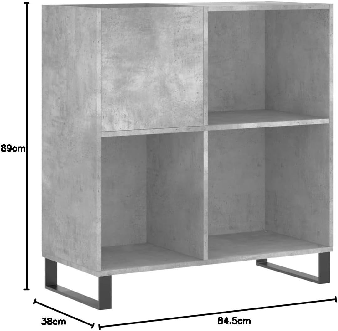 Durable Concrete Grey Vinyl Record Cabinet – Spacious Storage & Sturdy Display