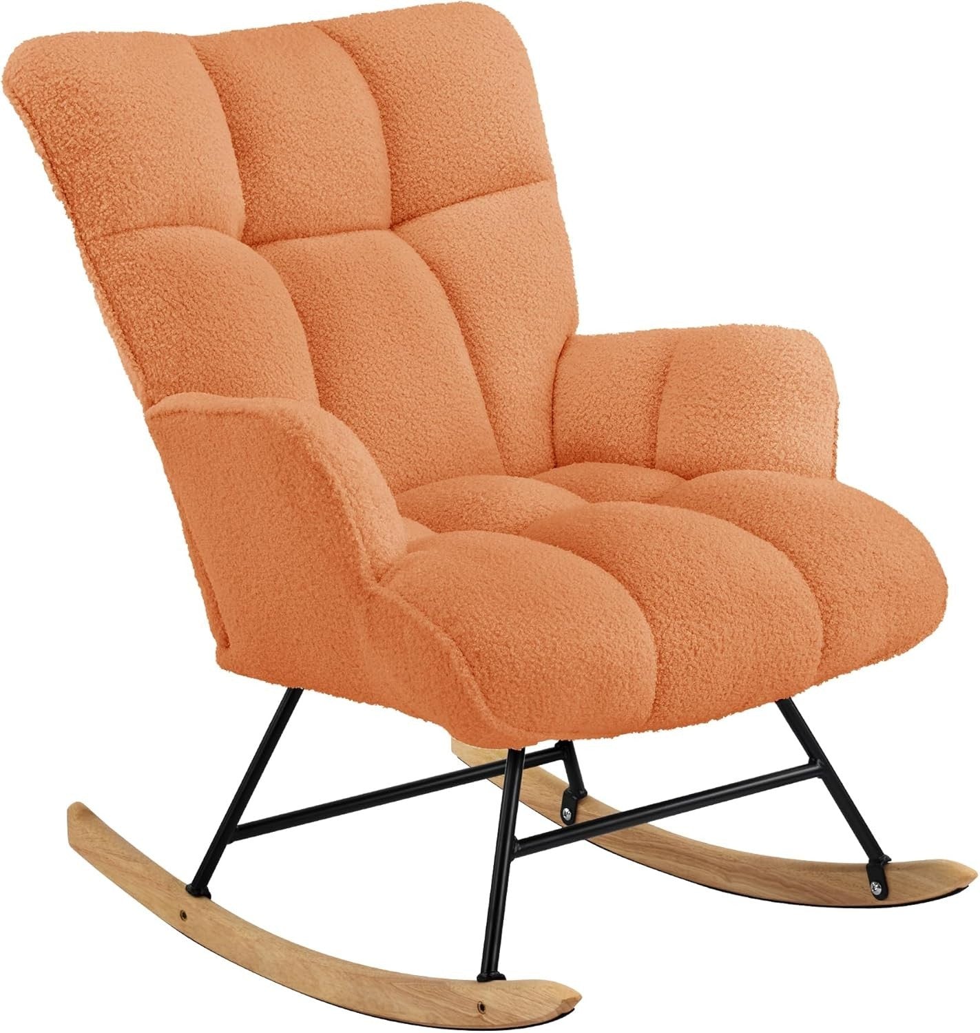 Teddy Fleece Rocking Chair for Adults Nursery Glider Armchair Orange