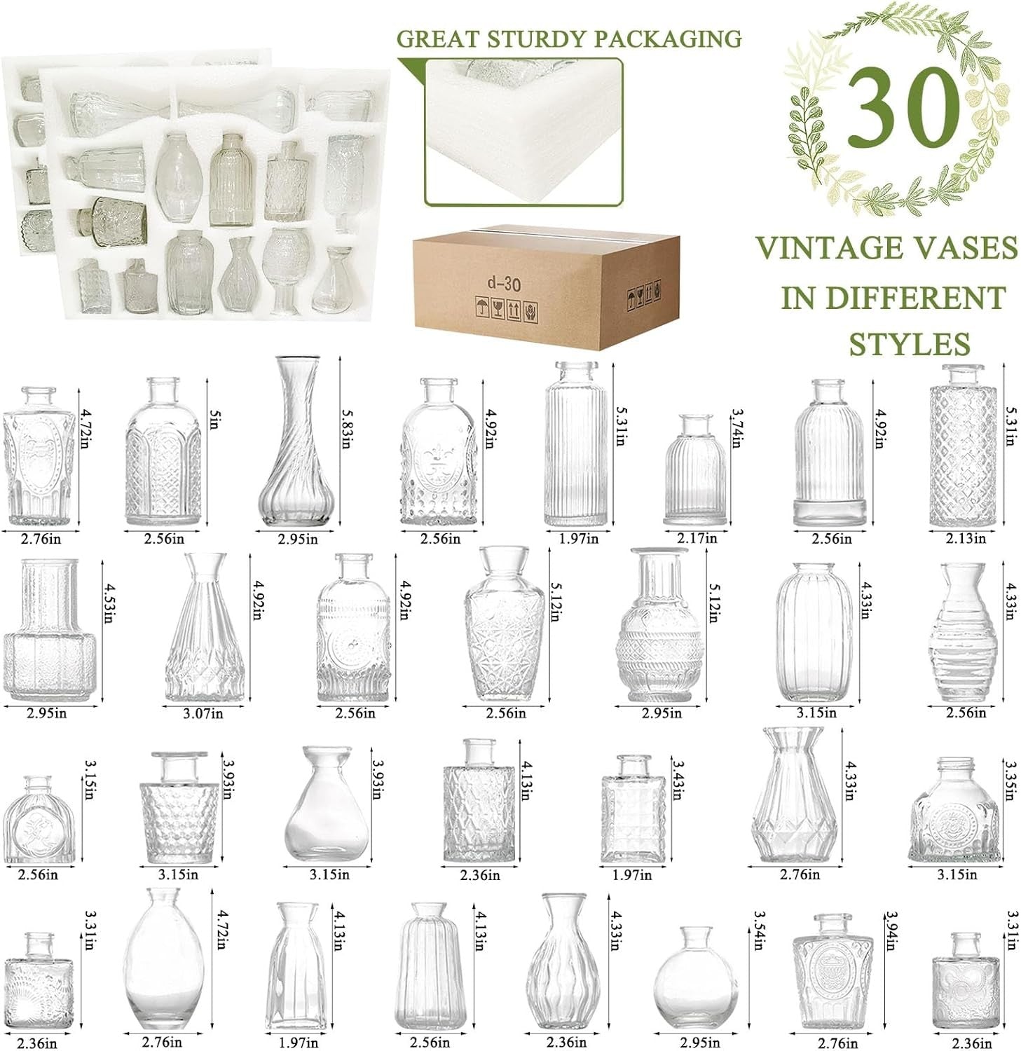 30 Glass Bud Vase Set Mini Clear Vases Wedding Table Decor Bulk Pack