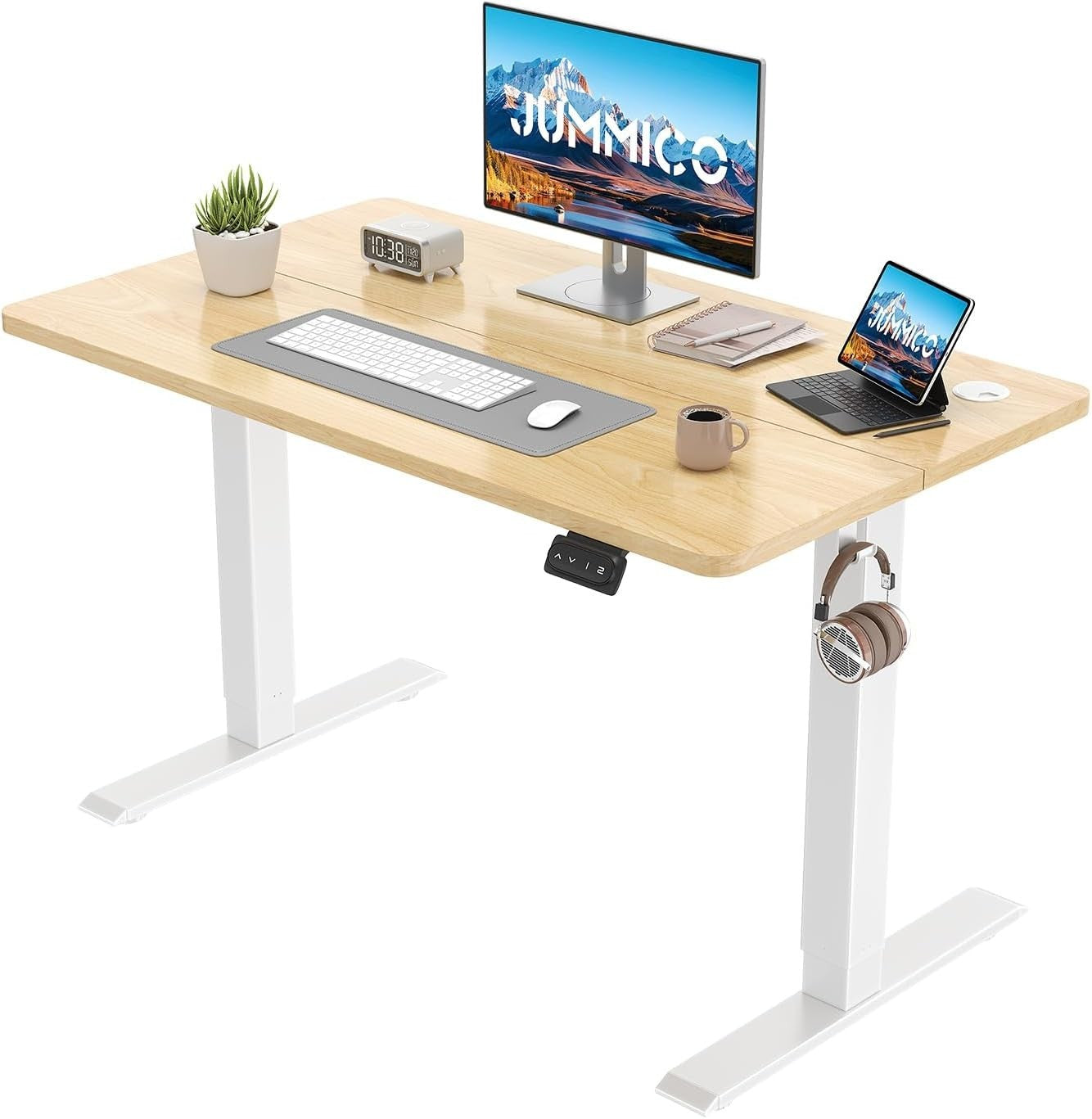 Electric Standing Desk 100x60cm Adjustable Sit Stand Beige Table with Memory