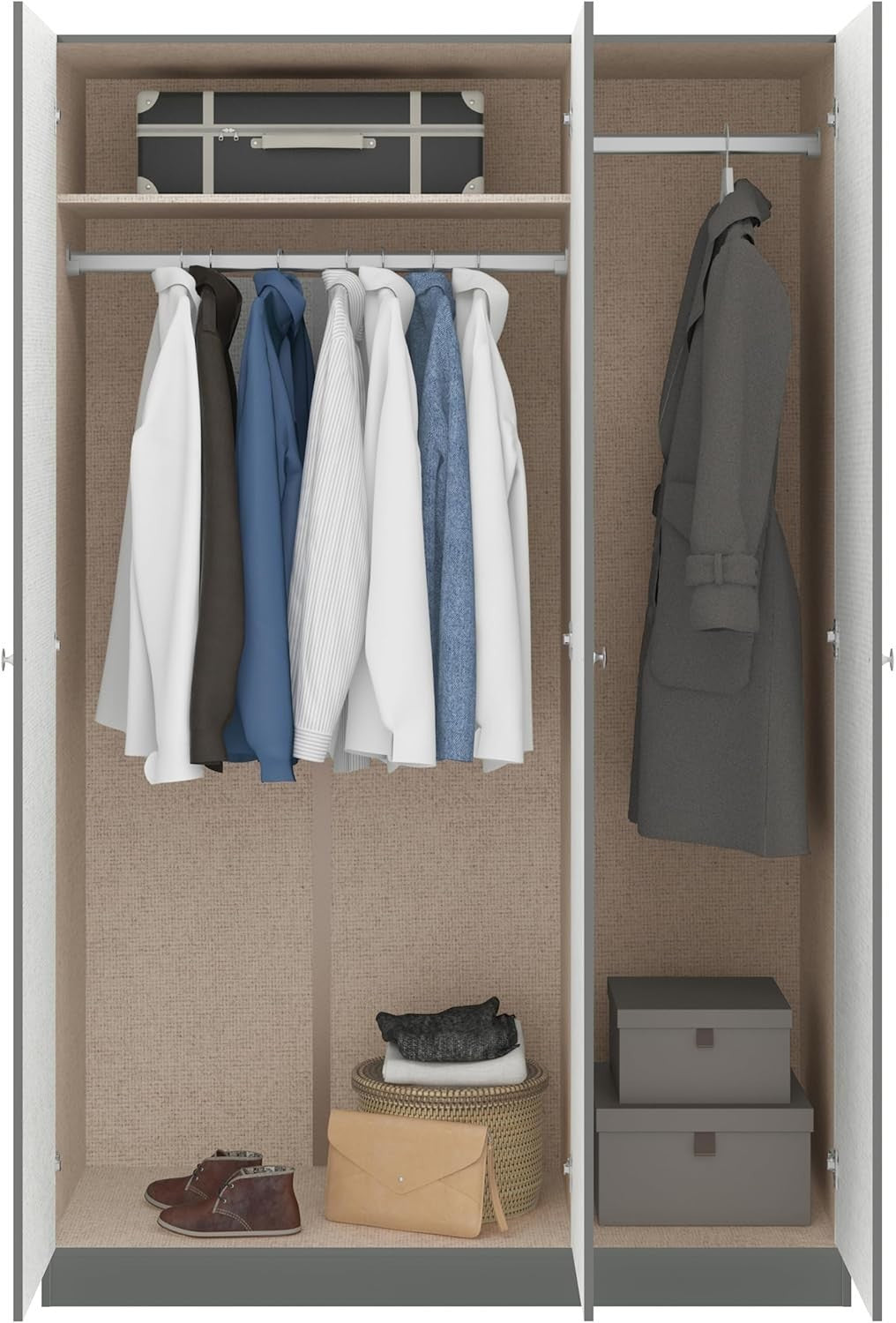 3 Door Grey Gloss Wardrobe Modern Storage Unit for Bedroom Clothes