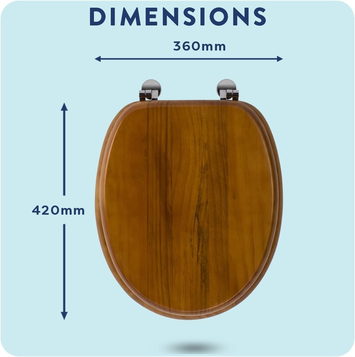 Solid Pine Toilet Seat Wooden Oval Adjustable Hinges Chrome Fixings 48x38x7cm