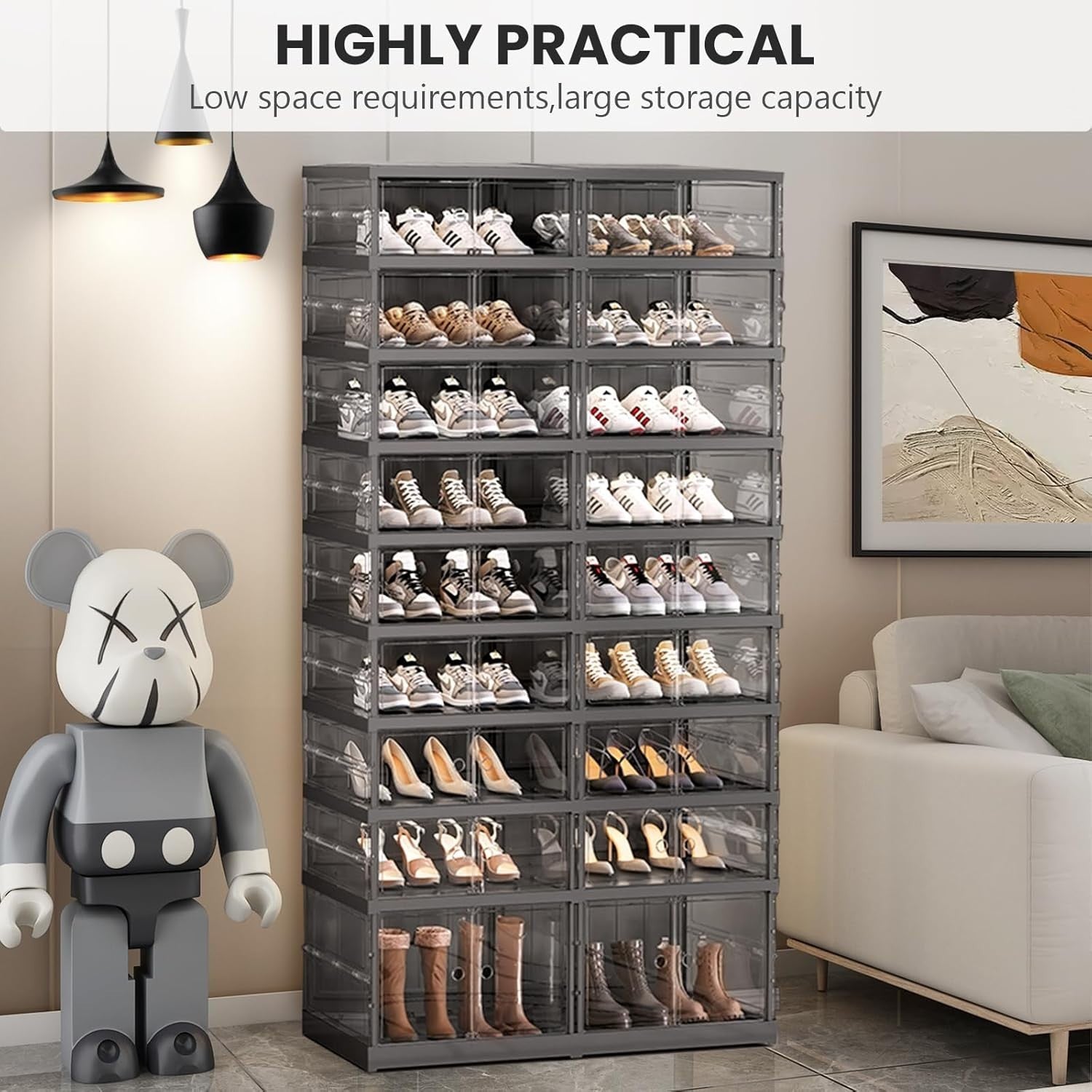9 Tier Foldable Shoe Cabinet 36 Pair Storage Rack with Doors – Large Space Saver
