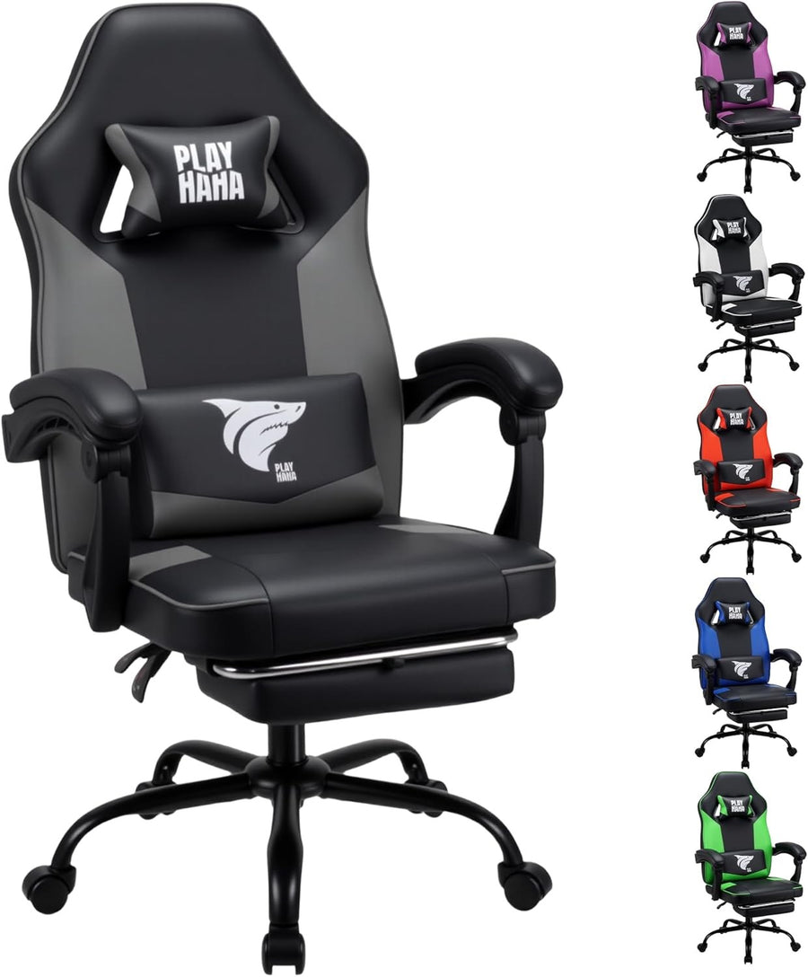 Ergonomic Gaming Chair Grey w/ Footrest Reclining Office