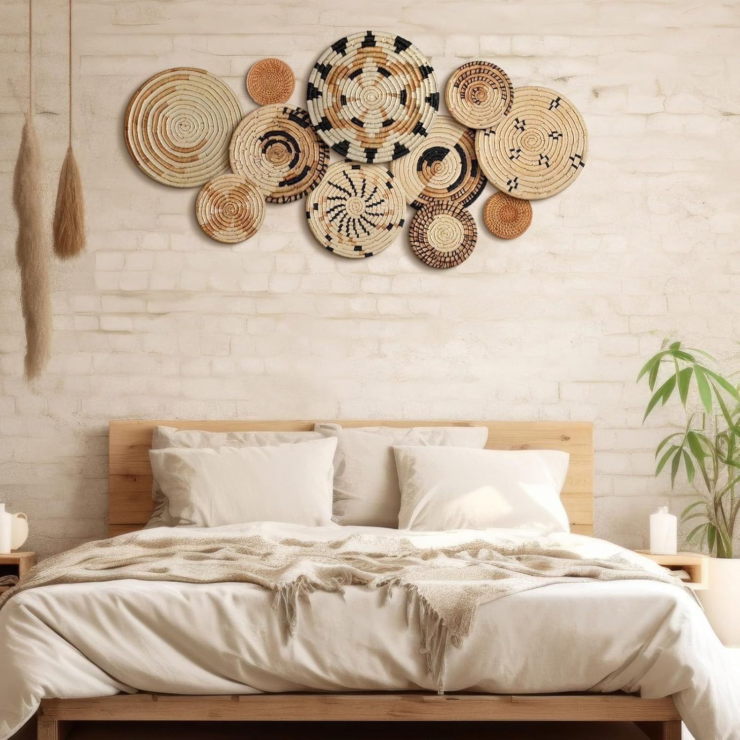 11PCS Boho Woven Wall Baskets Bulrush Farmhouse Decor Clr Artistic