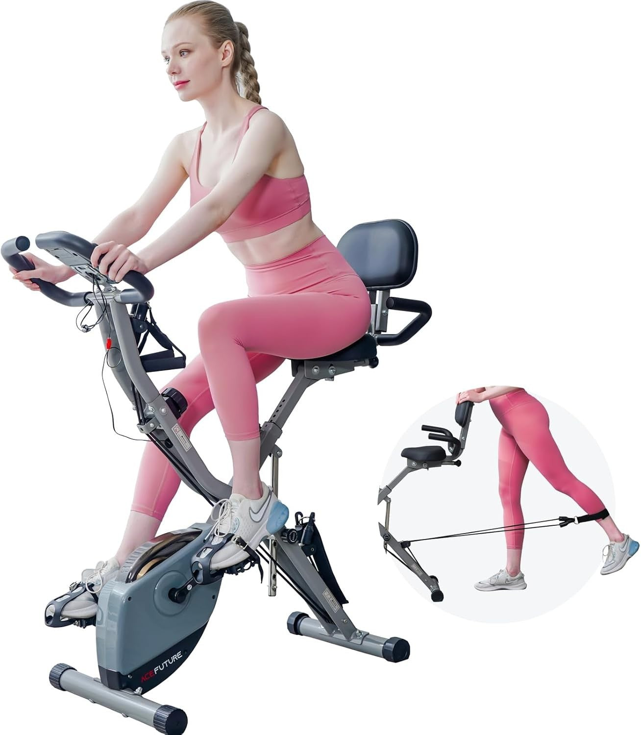 4-in-1 Folding Exercise Bike w/ 16-Level Magnetic Resistance & Arm/Leg Bands