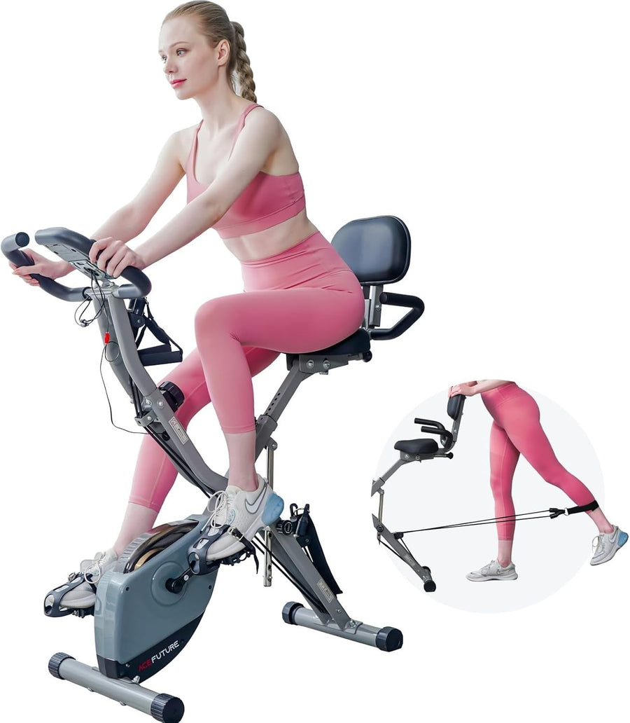 4-in-1 Folding Exercise Bike w/ 16-Level Magnetic Resistance & Arm/Leg Bands