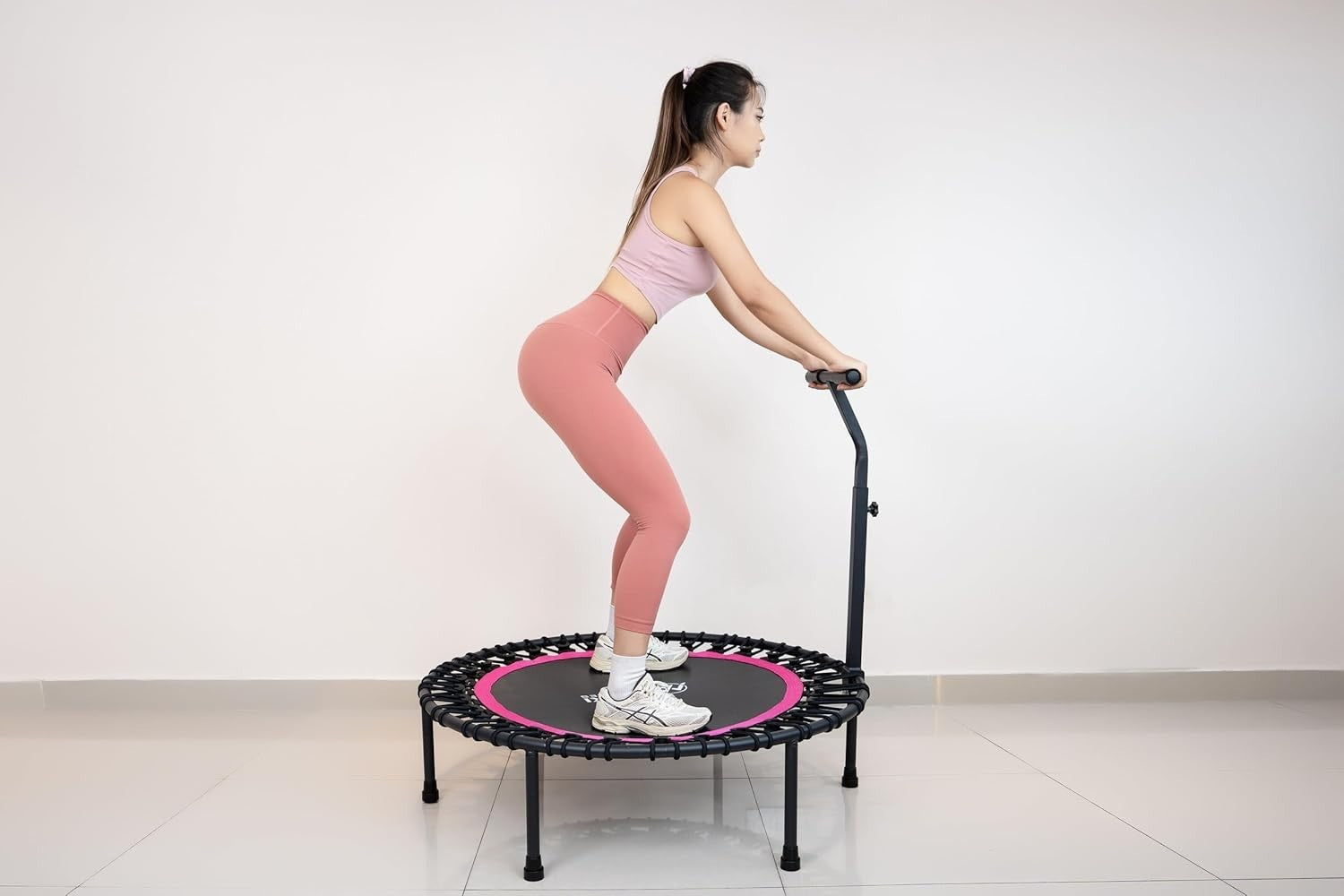 Pink 40in Indoor Workout Rebounder Trampoline Bungee Bar 330LB