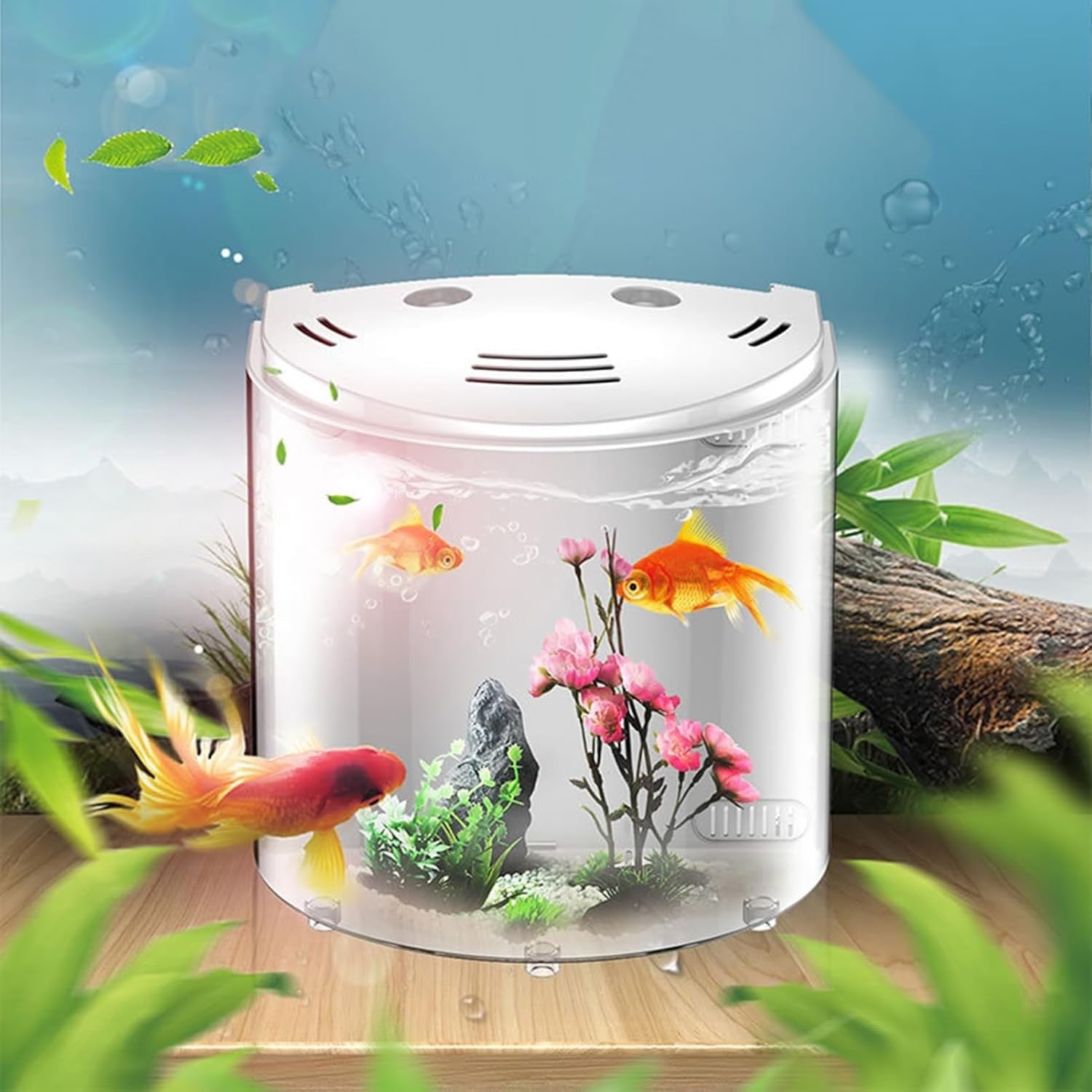 Small Betta Fish Tank Desktop Aquarium w/ Pump Clear Acrylic Bowl