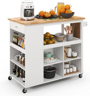 White Large Kitchen Island Cart Rubber Wood Top