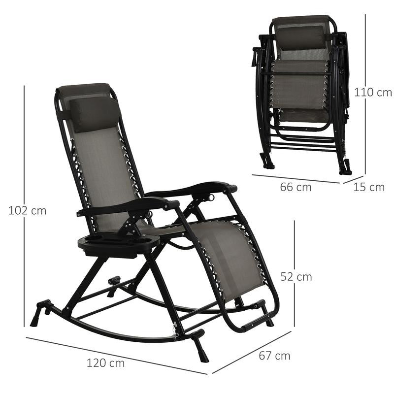 Folding Recliner Rocking Chair Zero Gravity Garden Lounger Cup Holder