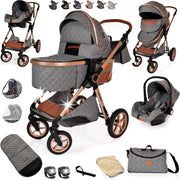 3 in 1 Baby Pram Pushchair Folding Travel System All Terrain from Birth