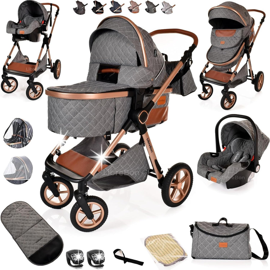 3 in 1 Baby Pram Pushchair Folding Travel System All Terrain from Birth