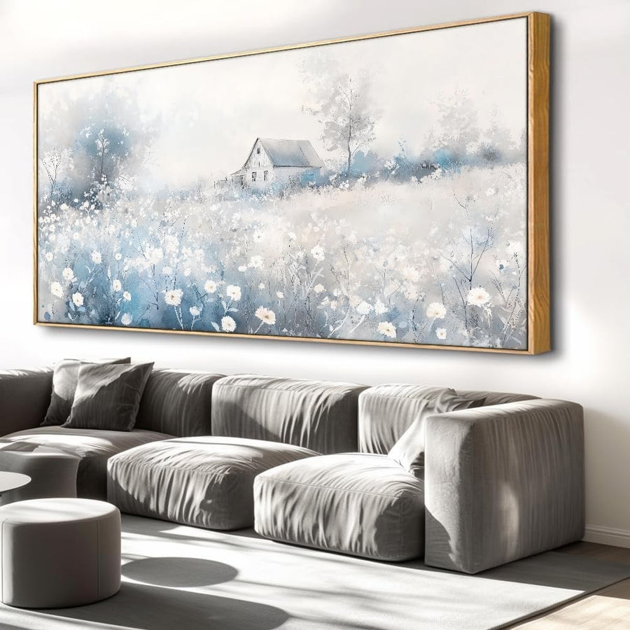 Landscape Abstract Canvas Wall Art – Large Framed Painting 40x20in