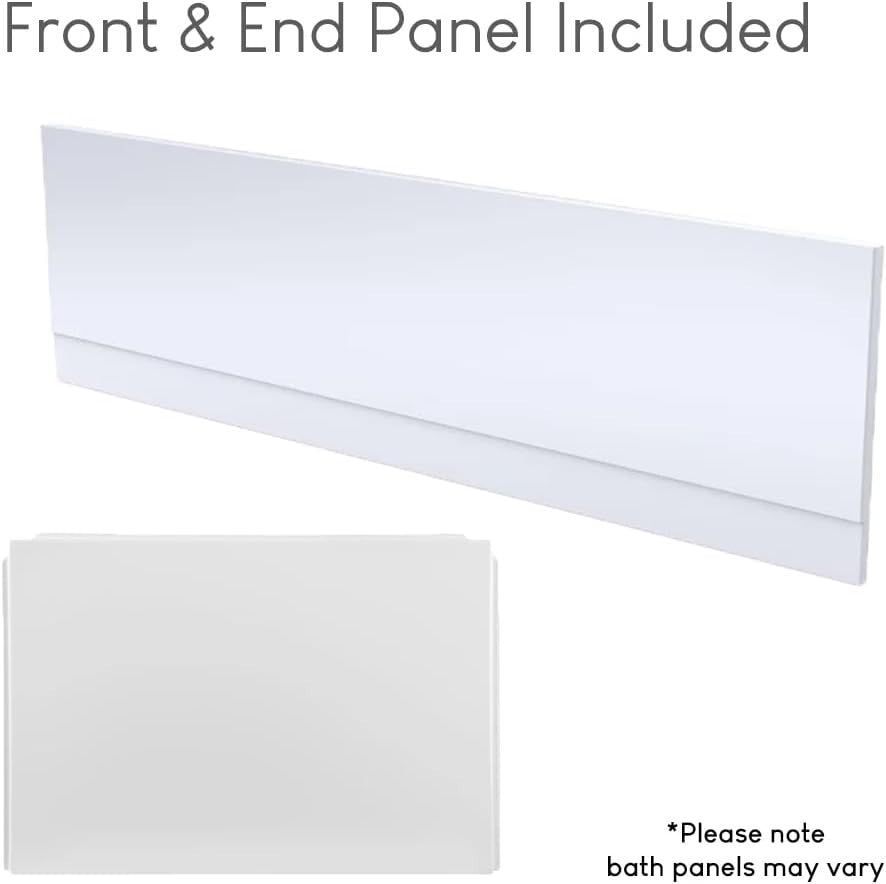 1700x700mm Double Ended Straight Bath with Panels – White Gloss Acrylic Tub