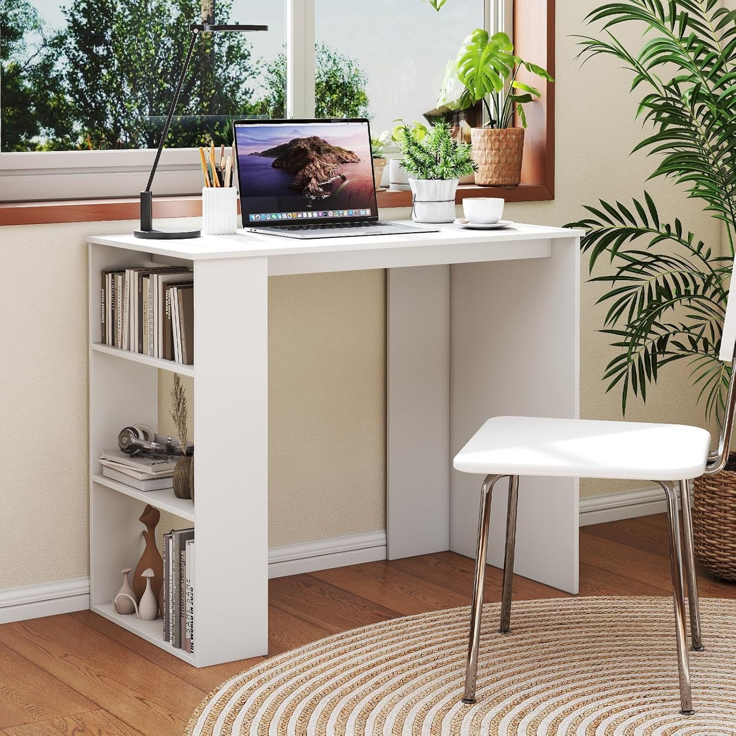 Compact Computer Desk with Bookshelf Small Space Home Office Laptop Table