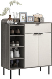 Narrow Shoe Storage Cabinet with 4-Tier Shelves & Sliding Drawer, 96cm